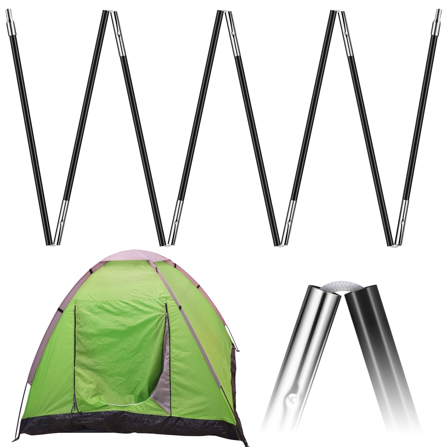 Yaocom Fiberglass Tent Poles Replacement Pre Assembled Black Tent Pole Tent Replacement Parts Camping Poles for Hiking Outdoor Camping Backpacking Tent (8.5 ft8 Poles)