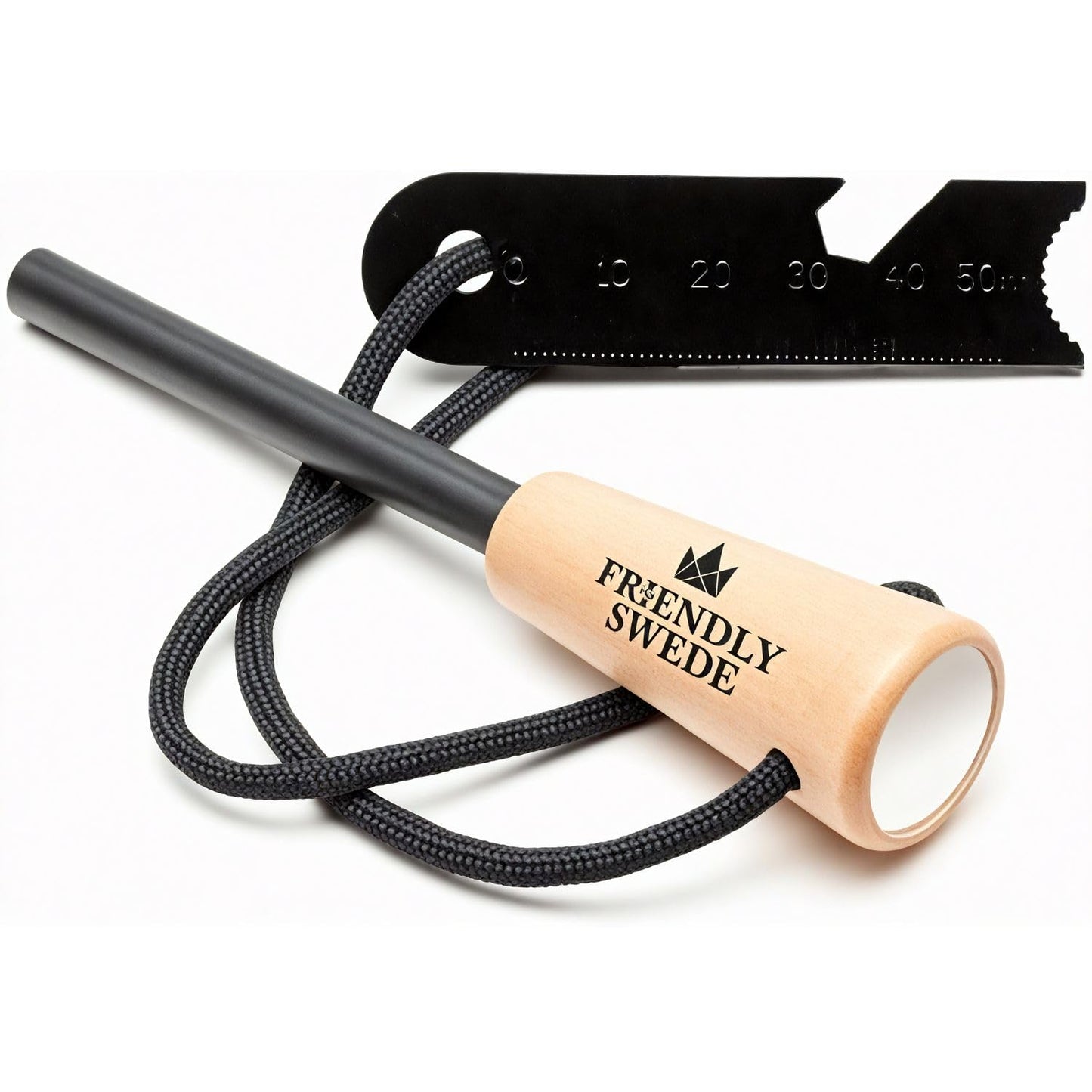 The Friendly Swede Ferro Rod Fire Starter Tool - Flint and Steel Fire Starter Survival Tool with Wooden Handle; Weatherproof Camping Fire Starter; Easy Grip Flint and Steel Fire Starter Kit
