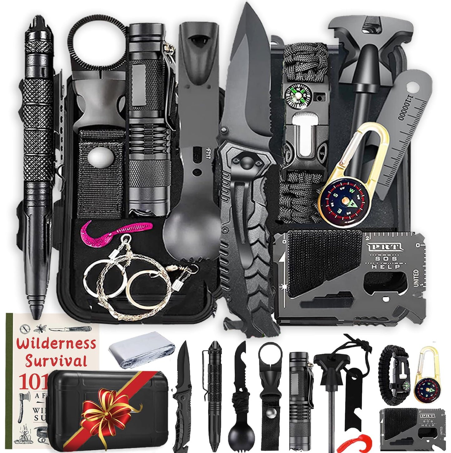 ASSABER Survival Kit13 in 1 Survival Gear and Equipment for Dad First Aid Kit with Survival Bracelets Emergency Blanket Tactical Flashlight for Camping Adventures