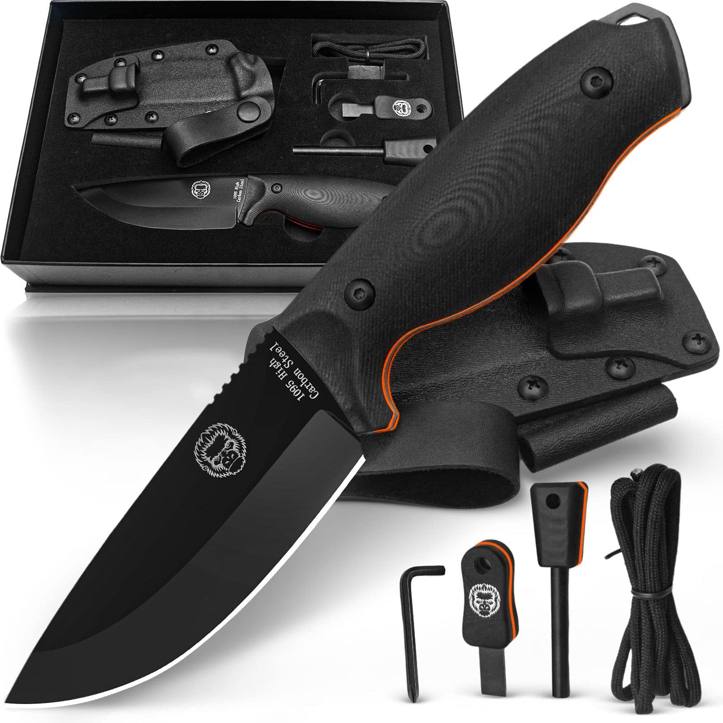 Holtzmans Gorilla Survival Bloodline Full Tang 1095 High Carbon Steel Fixed Blade Survival Knife with Kydex Sheath