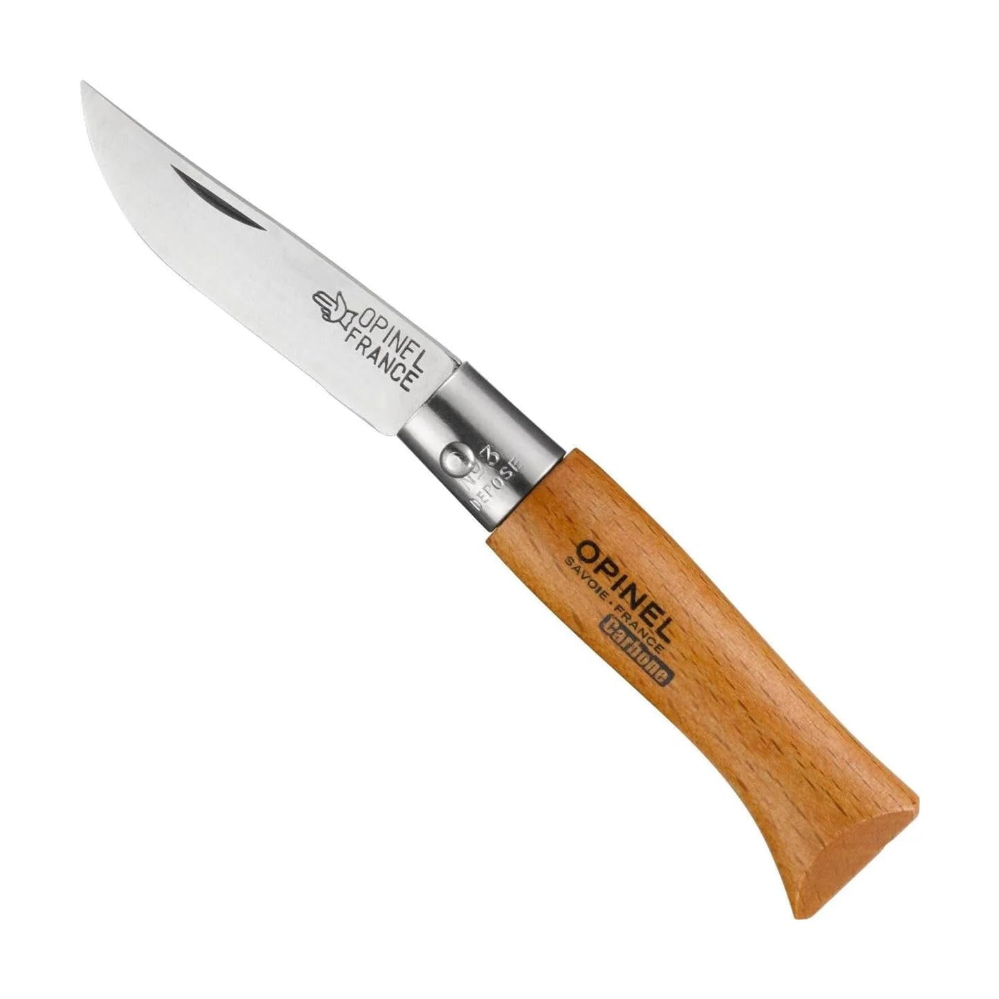 Opinel No. 03 Carbone - Carbon Steel Folding Pocket Knife Beechwood Handle Iconic Simple Design Non-Locking Made in France Since 1890