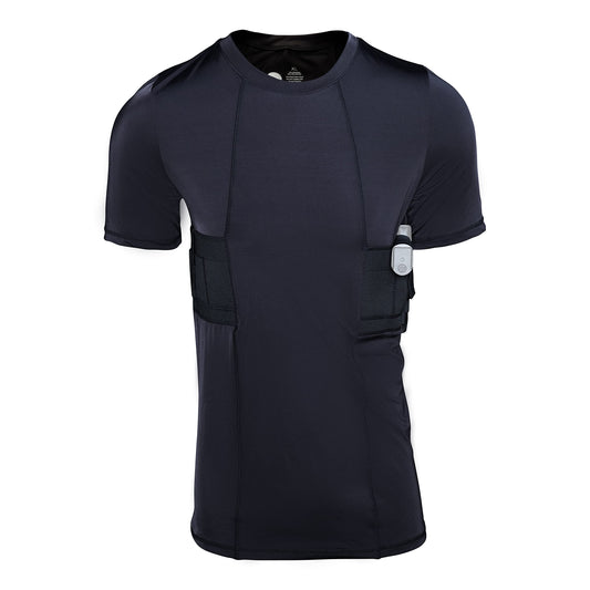 Graystone CCW Holster T-Shirt for Men- Crew Neck Compression Conceal Carry Tactical Clothing (Med Black)