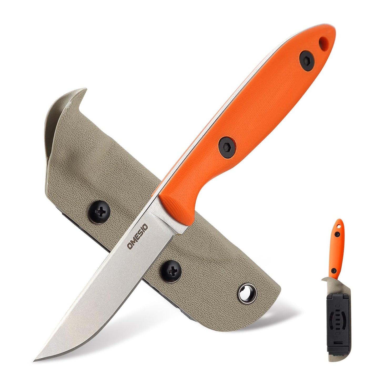 Omesio EDC Small Fixed Blade Knife with Kydex Sheath DC53 Steel G10 Handle Full Tang Survival Tactical Knife for Men Women Outdoor Camping Bushcraft Hunting Knife