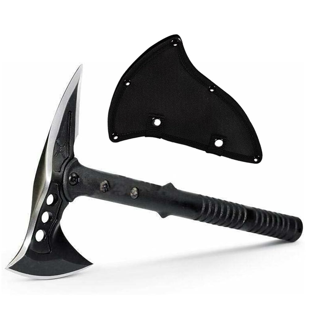 DOOM BLADE Camping Hatchet Axe with Nylon SheathTomahawk Viking Axe Forged High Carbon SteelPortable Camping Axe for Outdoor Splitting WoodHunting Survival (Double-Bit Axe * 1)