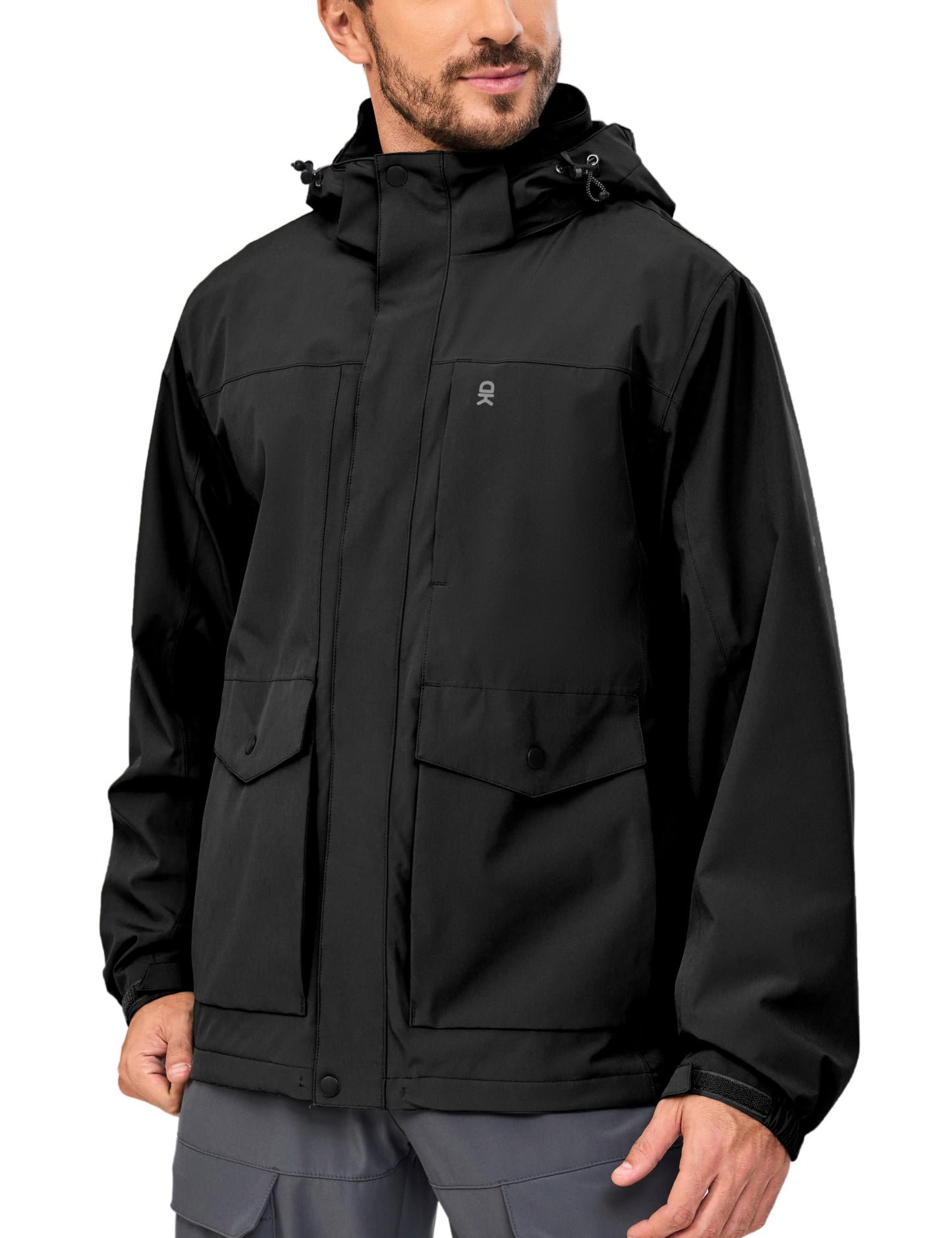 Little Donkey Andy Mens Rain Jacket with Lining Detachable Hooded Waterproof Jackets Lightweight Windbreaker Outdoor Hiking Black 2XL