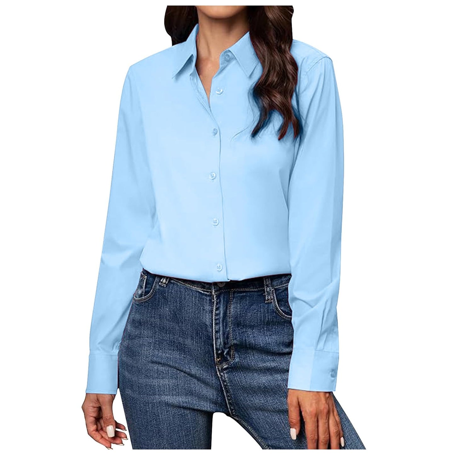 Womens Button Down Shirts Long Sleeve Dress Shirts Cotton Button Up Oversized Blouses Tops Casual (Blue XXXXL)