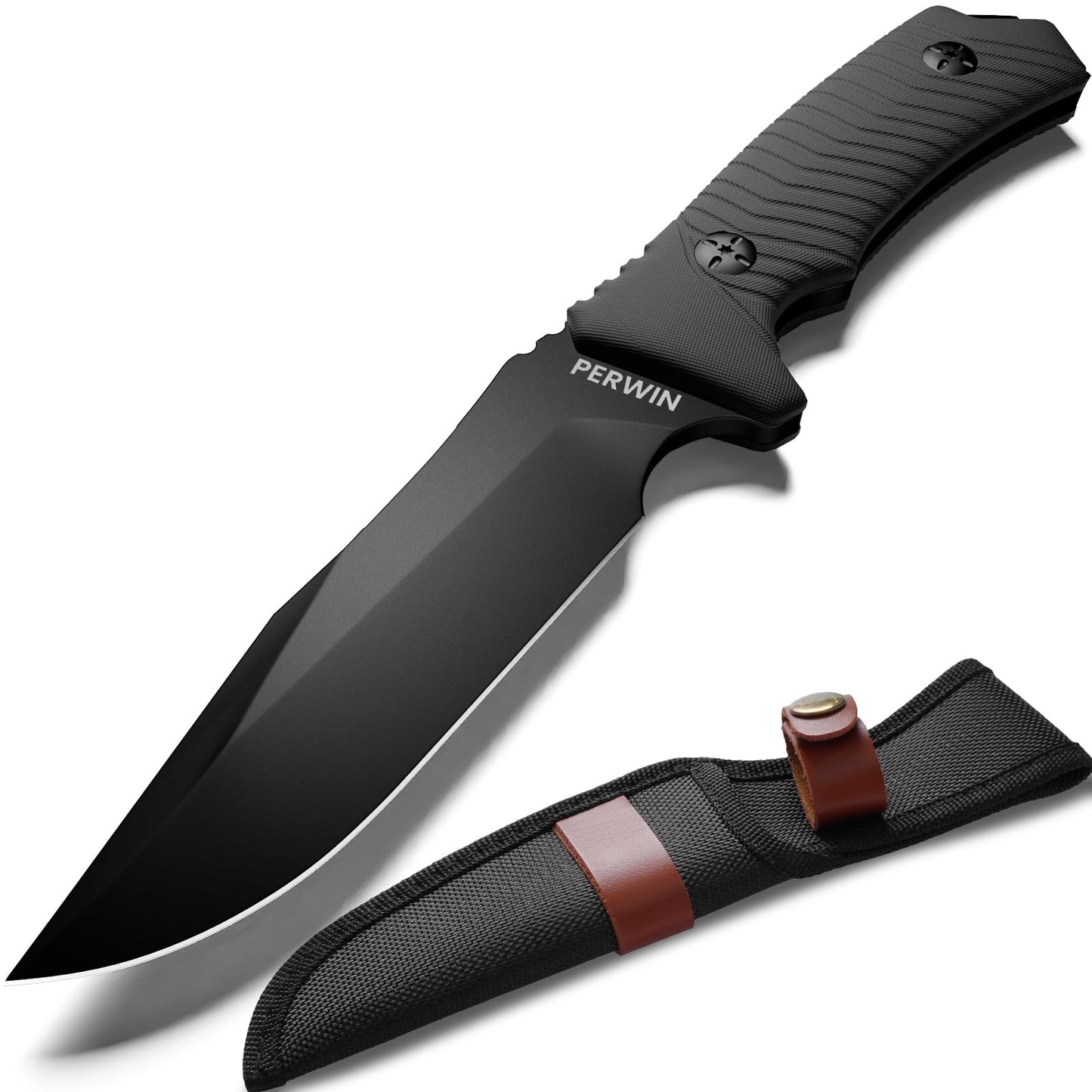 PERWIN Bushcraft Survival Knife Outdoor Camping Hunting Knife In Sheath Fixed Blade Knife with D2 Steel and G10 Handle for EDC Collection Gift For Him