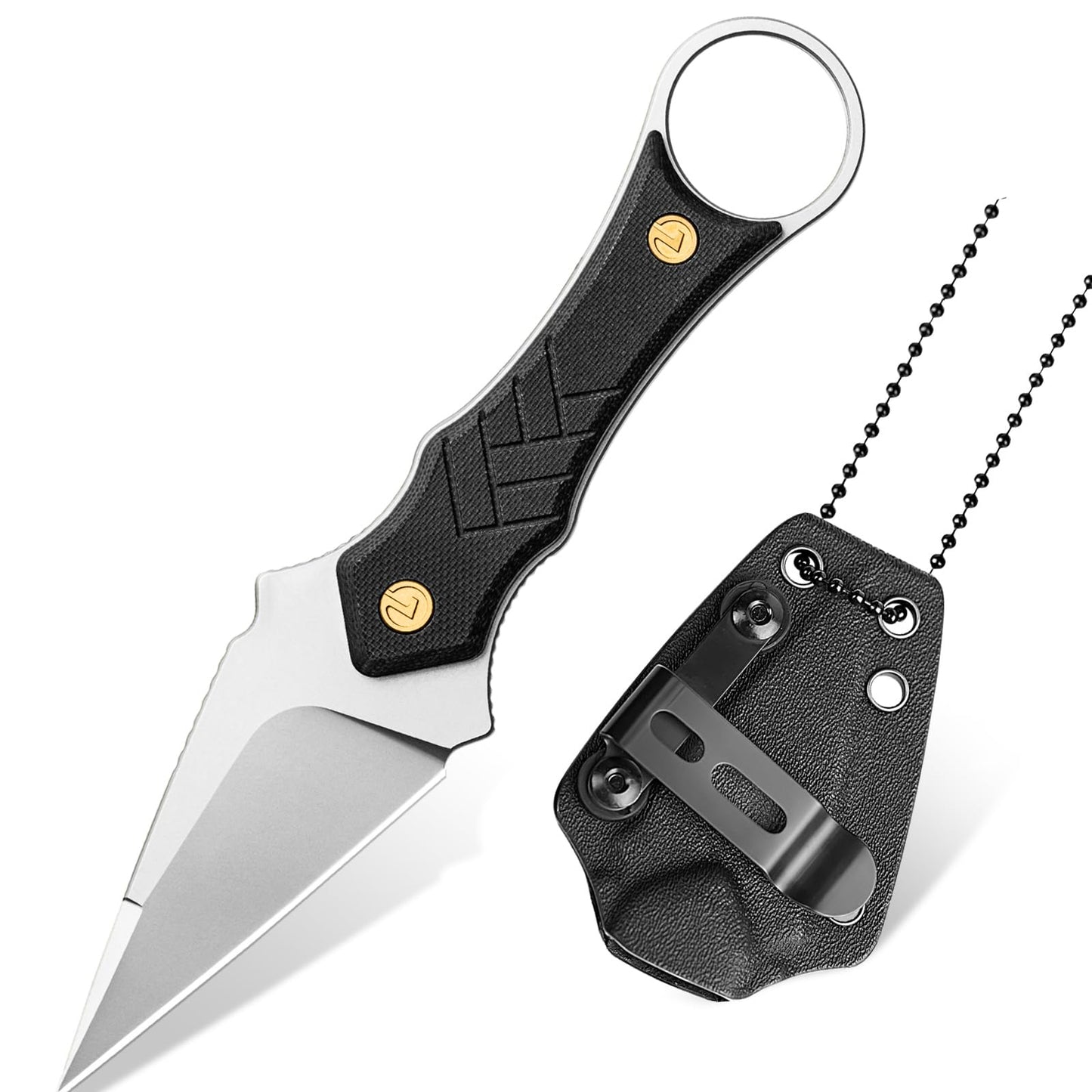 LOTHAR PORCUPINE Small Fixed Blade Knife 2.46" 14C28N Neck Knife EDC Knife with G10 Handle and Kydex Sheath Knife Necklace Horizontal Carry Knife Survival Knife for Men Women