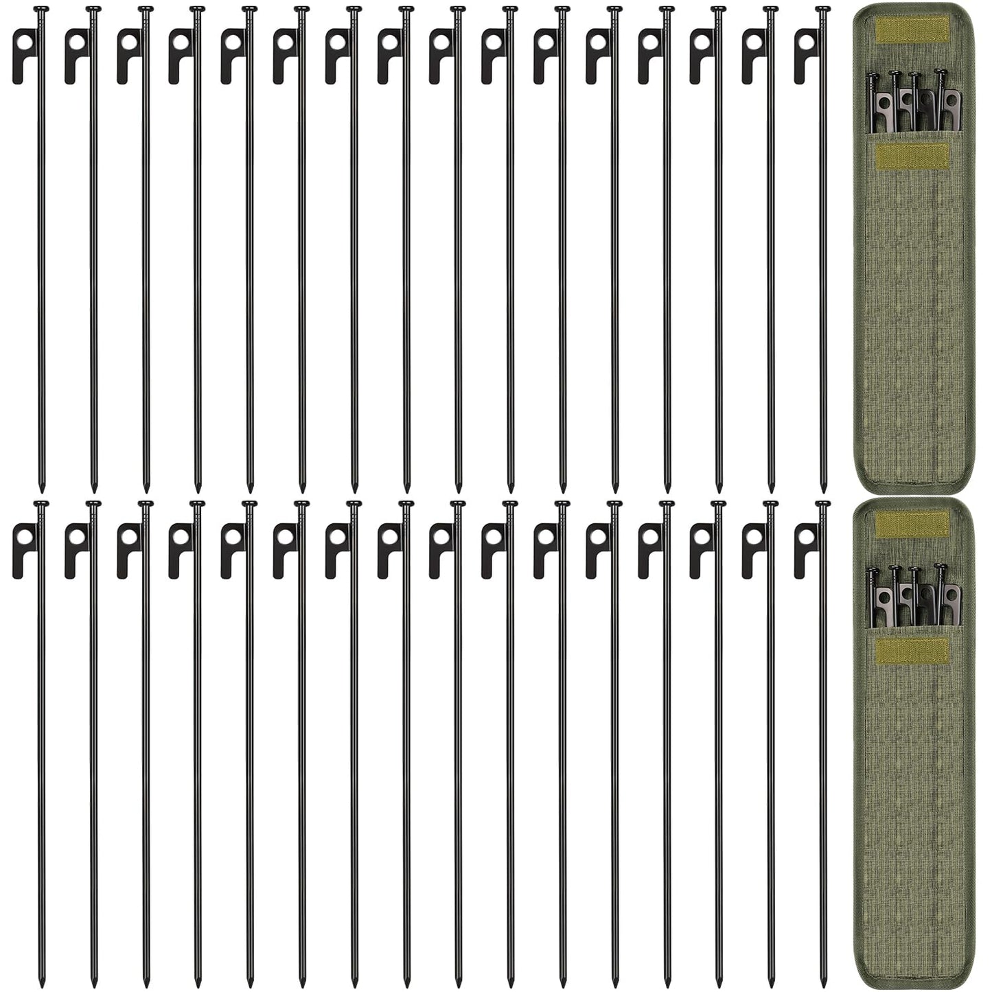 32 Pack Tent Stakes 16in Heavy Duty Tent Stakes with Storage Bag Forged Steel Tent Pegs for Camping(32 Pack 16in Tent Stakes)