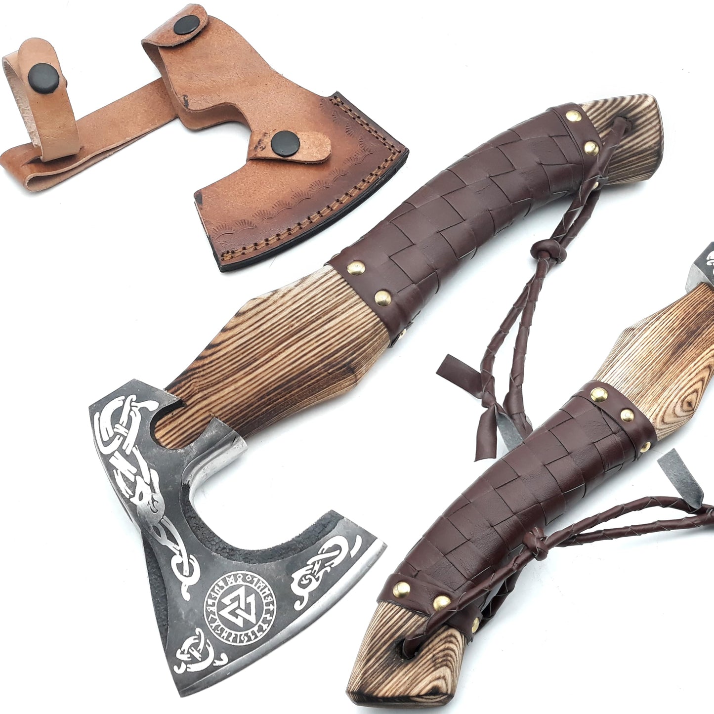 Ancilla 13″ Handmade Viking Hatchet Axe - Leather Sheath & Hand Forged Carbon Steel Blade - Wood Splitting Axe for Camping - Tomahawk Axe Vikings Hatchet Gift for Men - Viking Props Axe and Cosplays