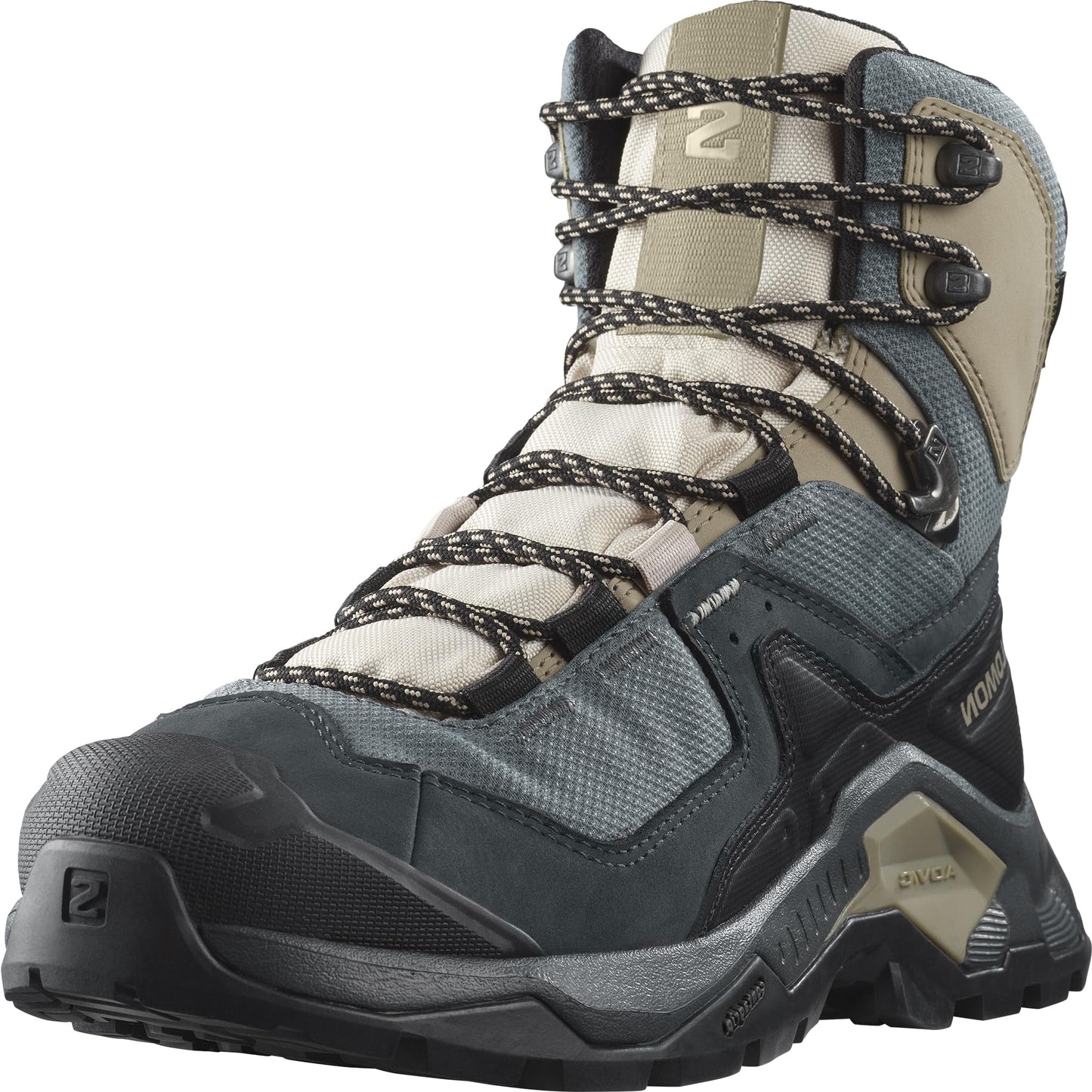 Salomon Womens QUEST ELEMENT GORE-TEX Leather Hiking Boots for Women Ebony / Rainy Day / Stormy Weather 7