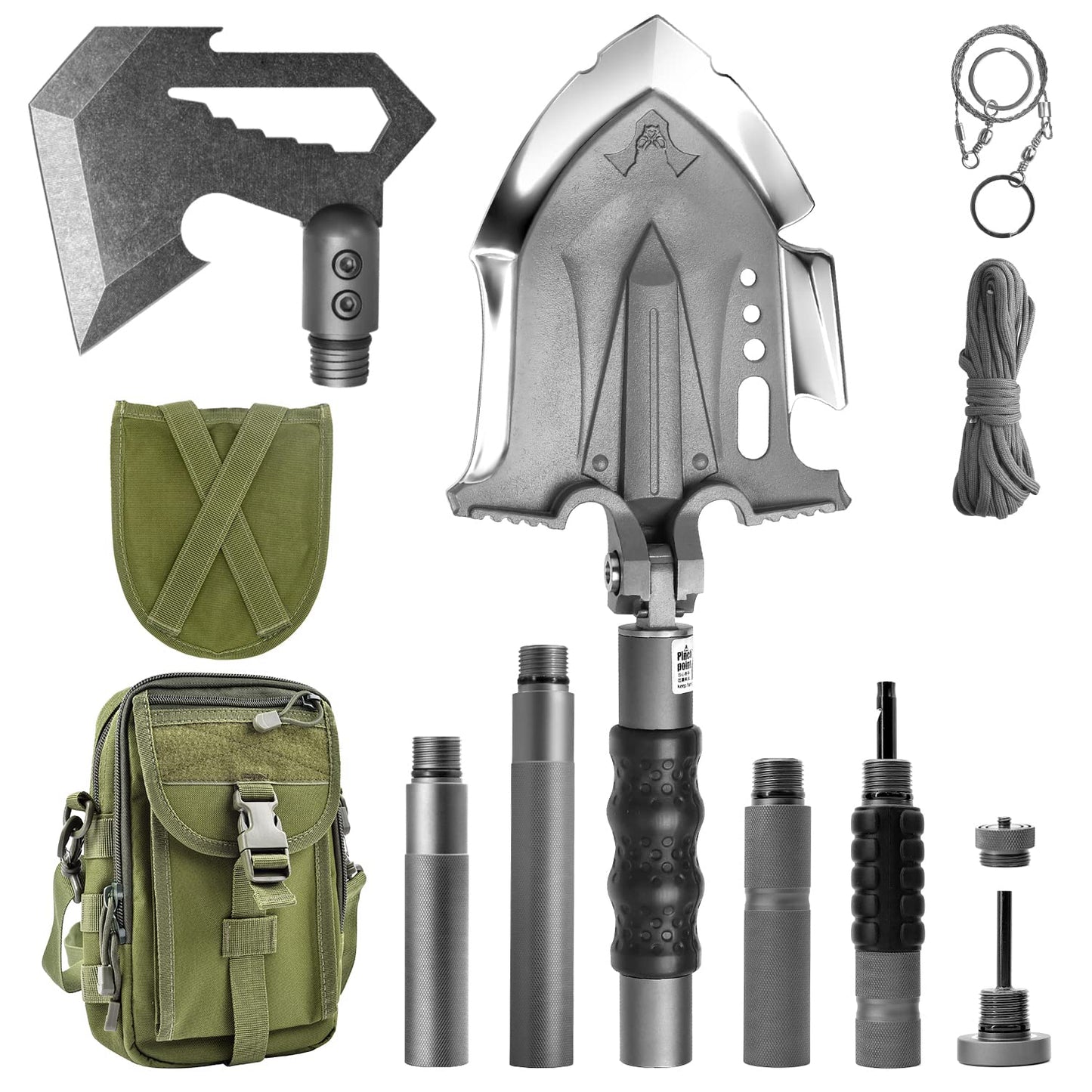 Zune Lotoo Survival Shovel Multitool with Axe 29 in 1 Unbreakable Tactical Shovel Martensitic Steel kit Compact Camping Shovel Folding Adjustable 7 Angles for Outdoors Gear Military Tool Gifts