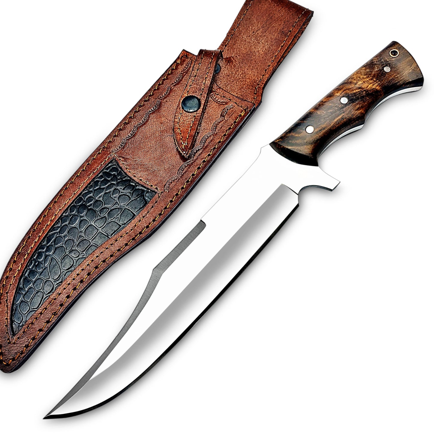 WARIVO KNIFE Handmade D2 Steel 14 Inch Full Tang Bowie Knife with leather sheath Hunting knife with Wood Handle used for Bushcraft Outdoor and as a Camping Knife - Survival knife