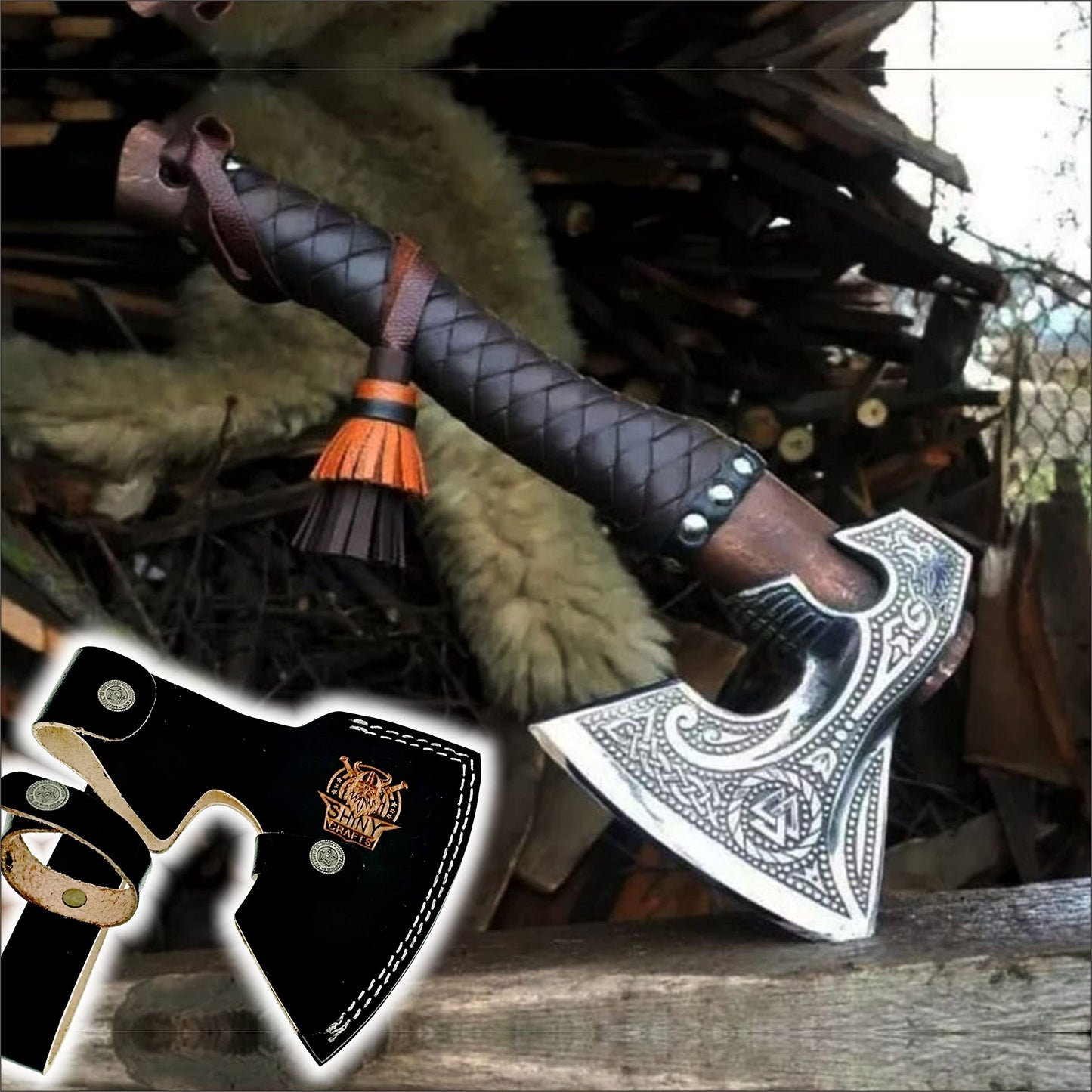 Shiny Crafts-Viking Axe- Beautiful Custom Handmade Bearded Axe Best Gifts for Men Best Birthday Gift with Sheath